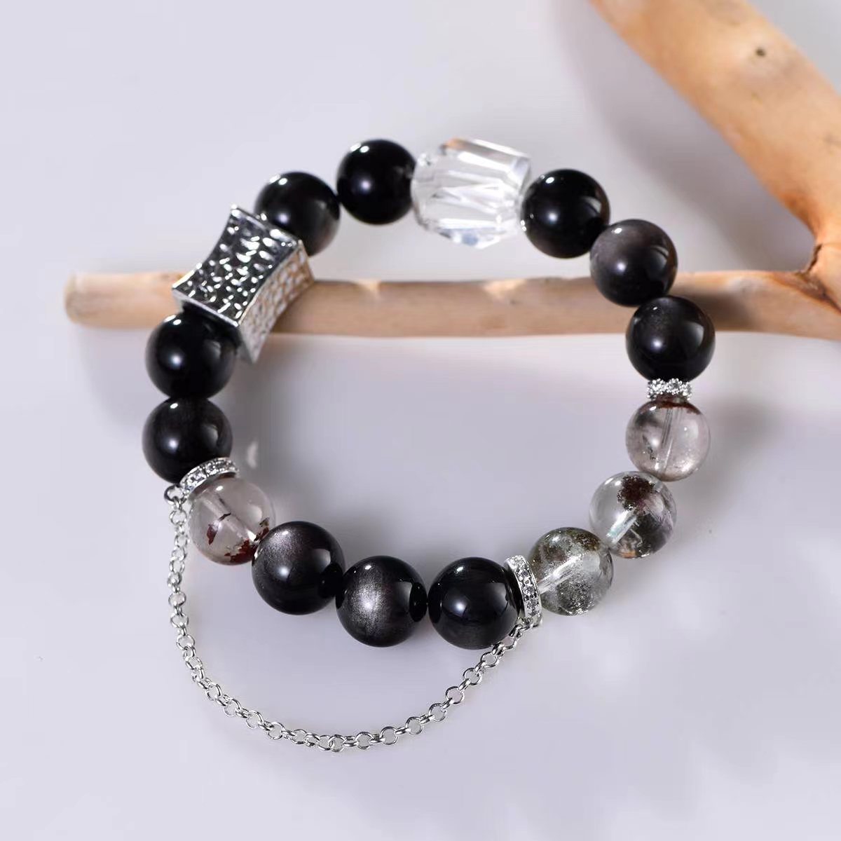 Natural Crystal Black Obsidian Trendy Versatile High-Quality Bracelet for Men and Women