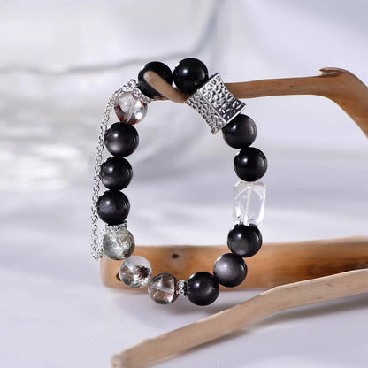 Natural Crystal Black Obsidian Trendy Versatile High-Quality Bracelet for Men and Women