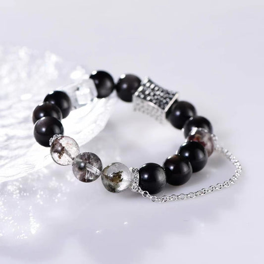 Natural Crystal Black Obsidian Trendy Versatile High-Quality Bracelet for Men and Women