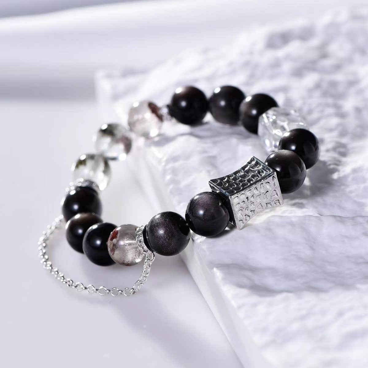 Natural Crystal Black Obsidian Trendy Versatile High-Quality Bracelet for Men and Women