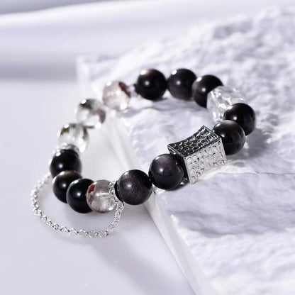 Natural Crystal Black Obsidian Trendy Versatile High-Quality Bracelet for Men and Women