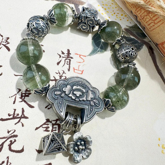 Bamboo brings peace--Green ghost old silver bracelet