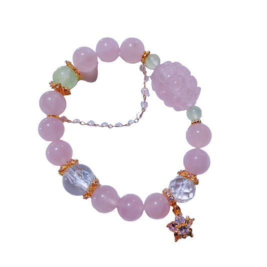 Natural Rose Quartz Bracelet Paired with Grape Agate and Clear Quartz