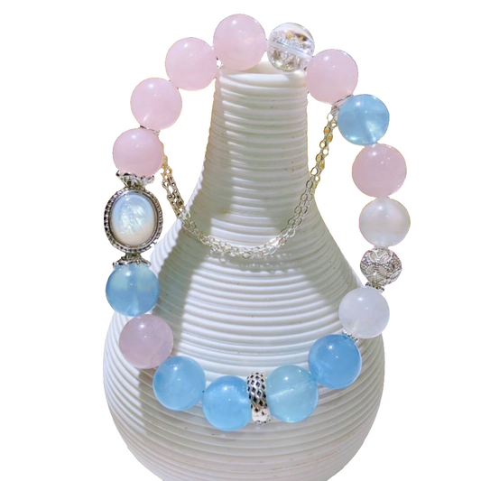 Natural Rose Quartz and Aquamarine Bracelet