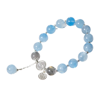 Natural Aquamarine Bracelet with Gray Moonstone