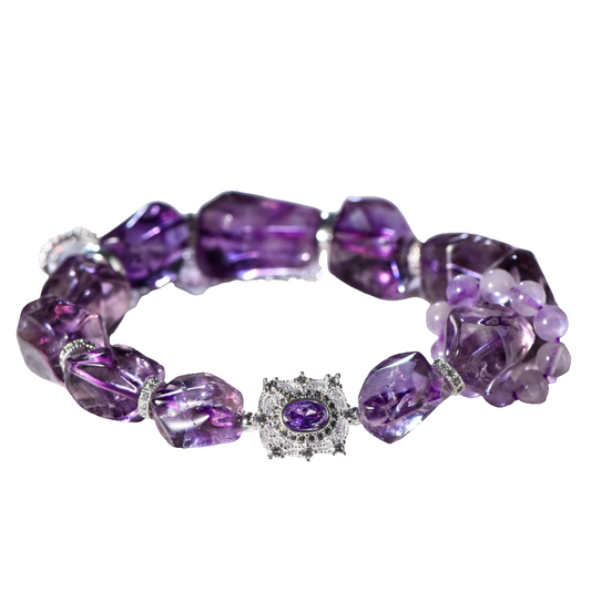 Natural Amethyst Freeform Bracelet with Faceted Amethyst Beads