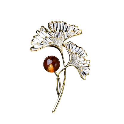 Natural Citrine Ginkgo Leaf Brooch