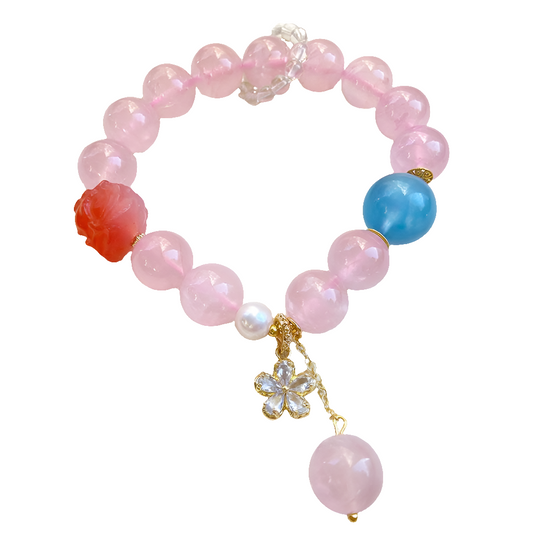 Rose Quartz Bracelet Paired with Aquamarine Beads