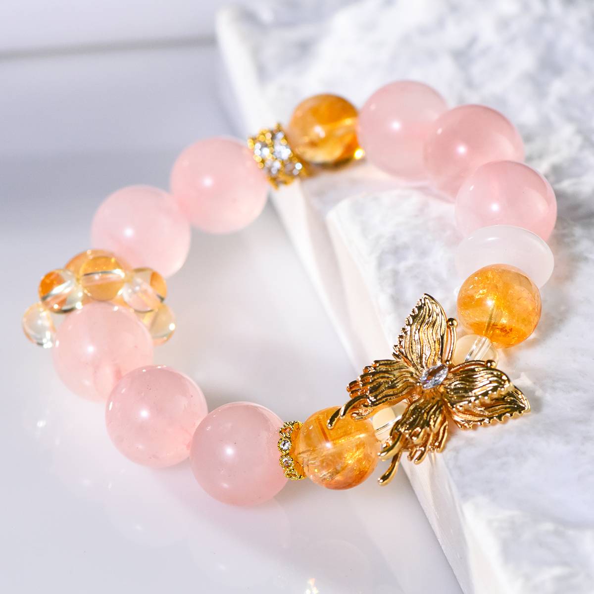 Large Grained Grapefruit Pink Crystal bracelet