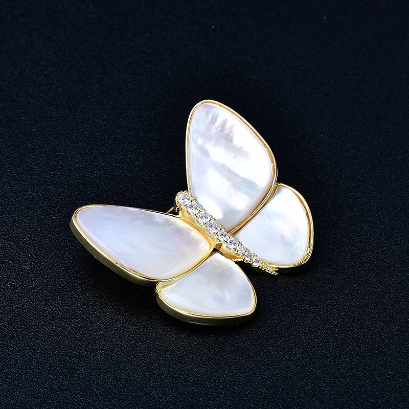 Natural White Mother-of-Pearl Butterfly Brooch