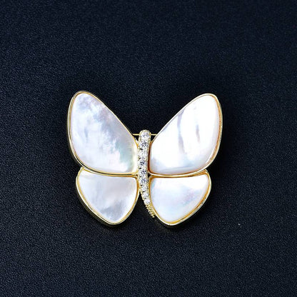 Natural White Mother-of-Pearl Butterfly Brooch